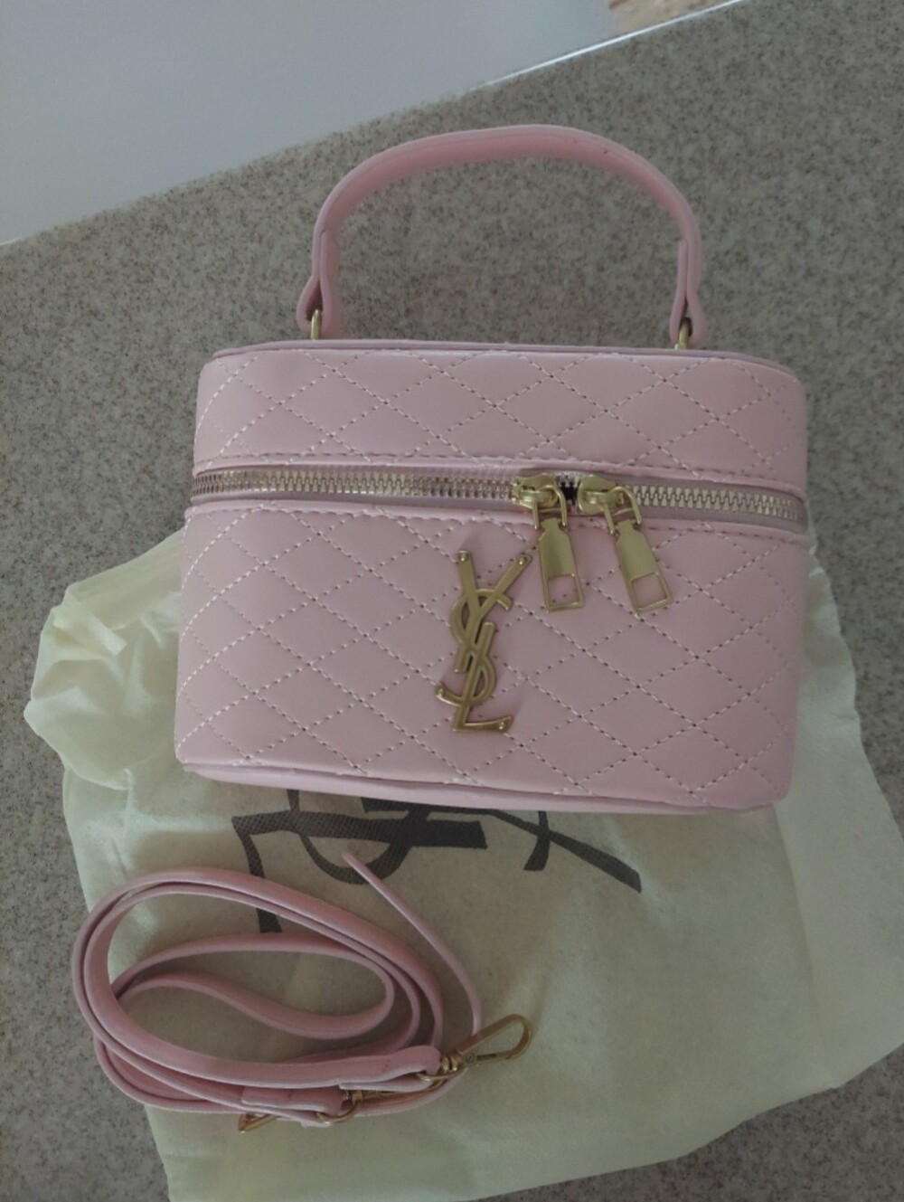 Yves Saint Laurent Quilted Pink Mini Cosmetic Case with Top Handle